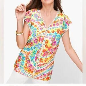 Talbots women’s‎ size small floral eyelet lace pastel floral lined blouse